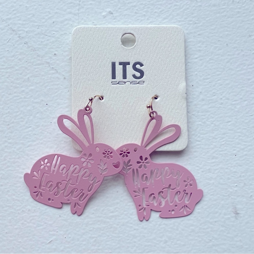 Pink Happy Easter Bunny Earrings